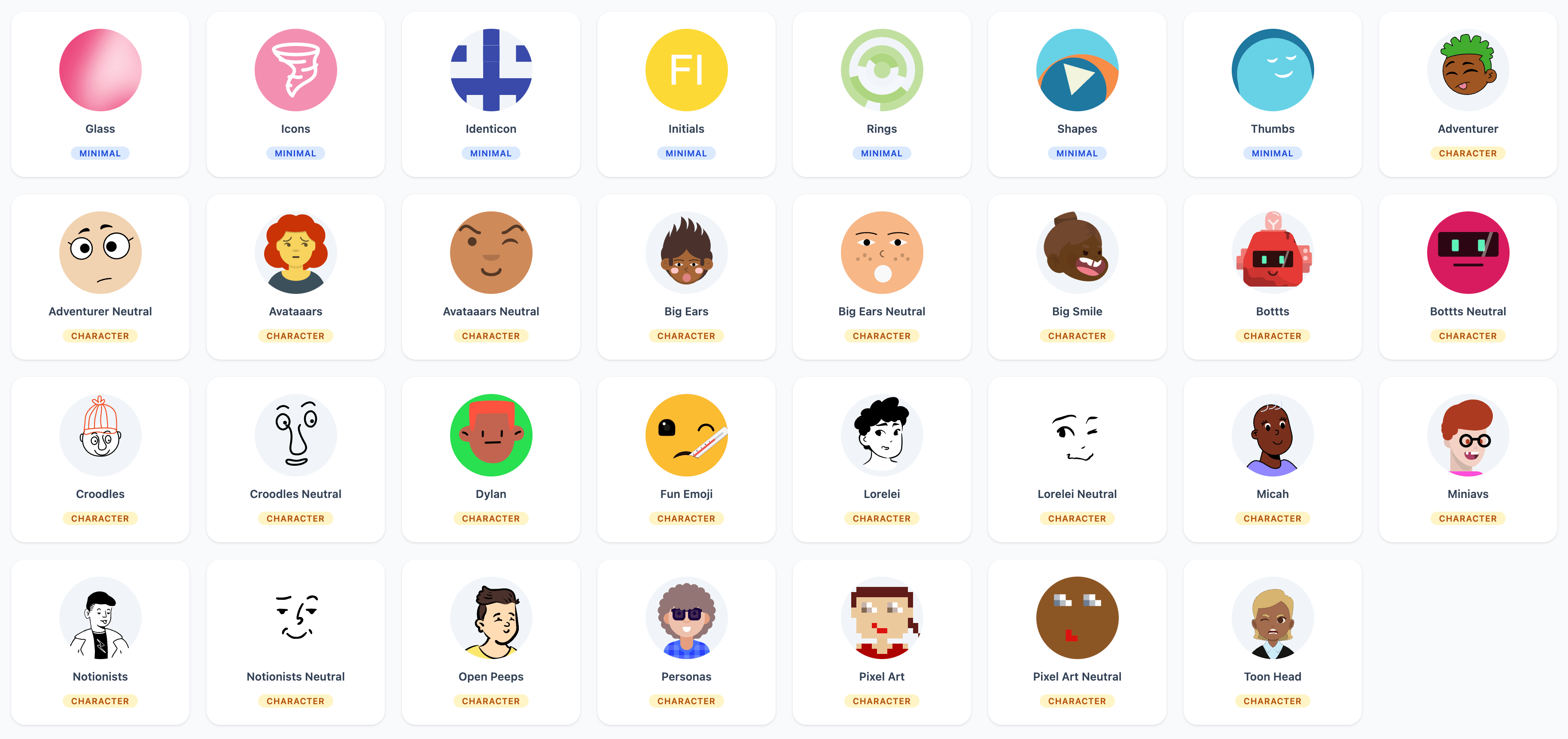 Filament DiceBear Avatar Examples