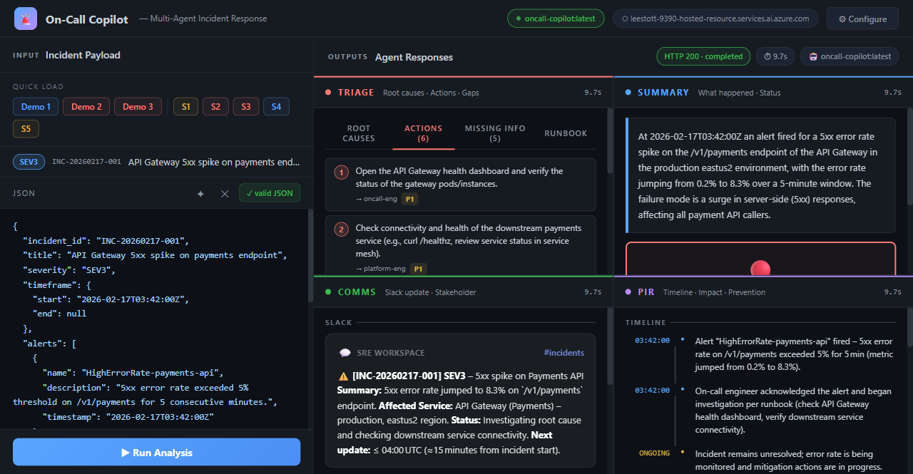 Triage panel: immediate actions with priority badges and owner roles