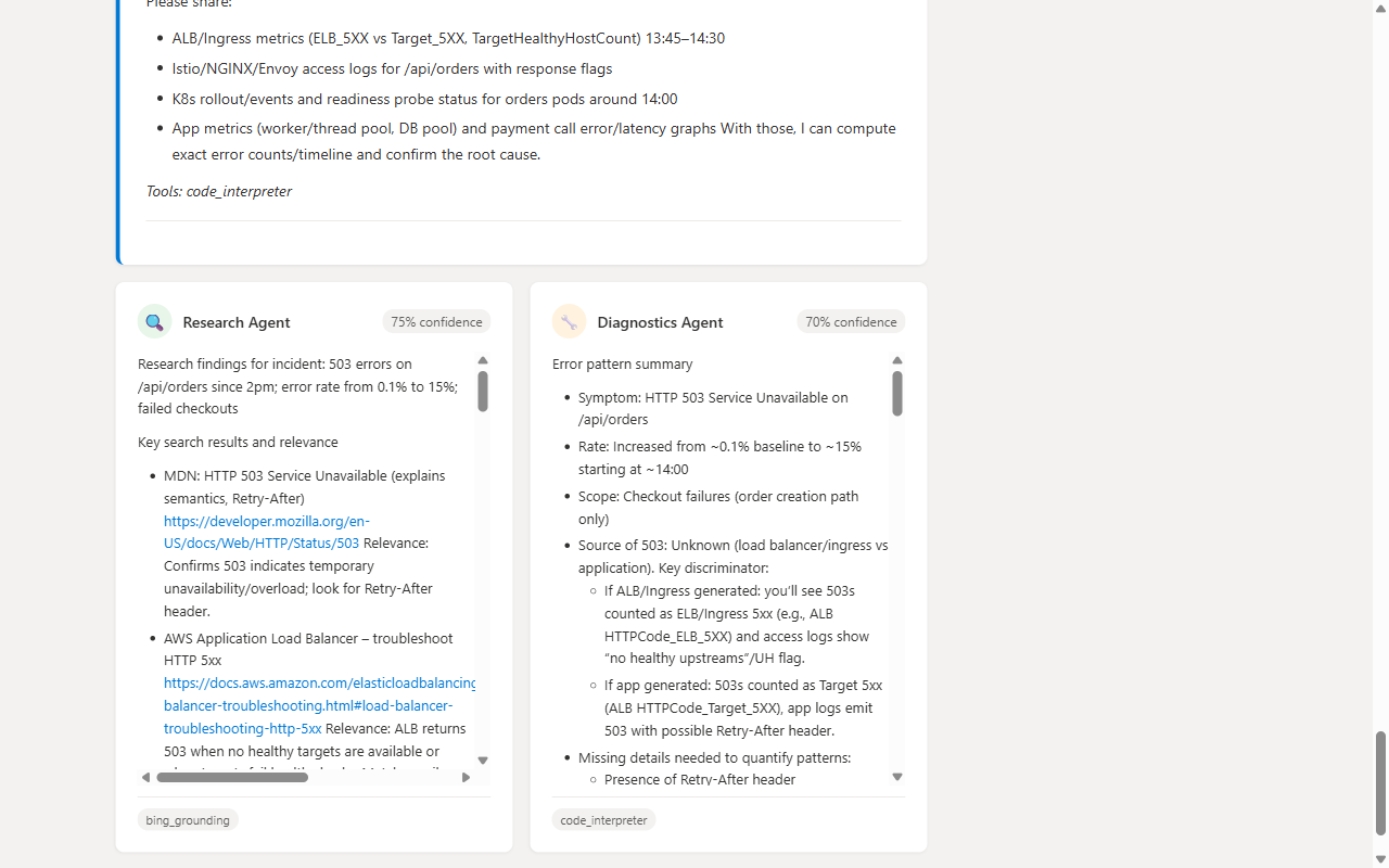 Research Agent with Bing Grounding and Diagnostics Agent with Code Interpreter
