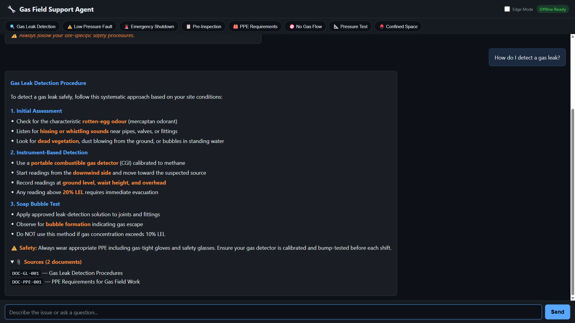 Sources panel showing the specific documents referenced in the response