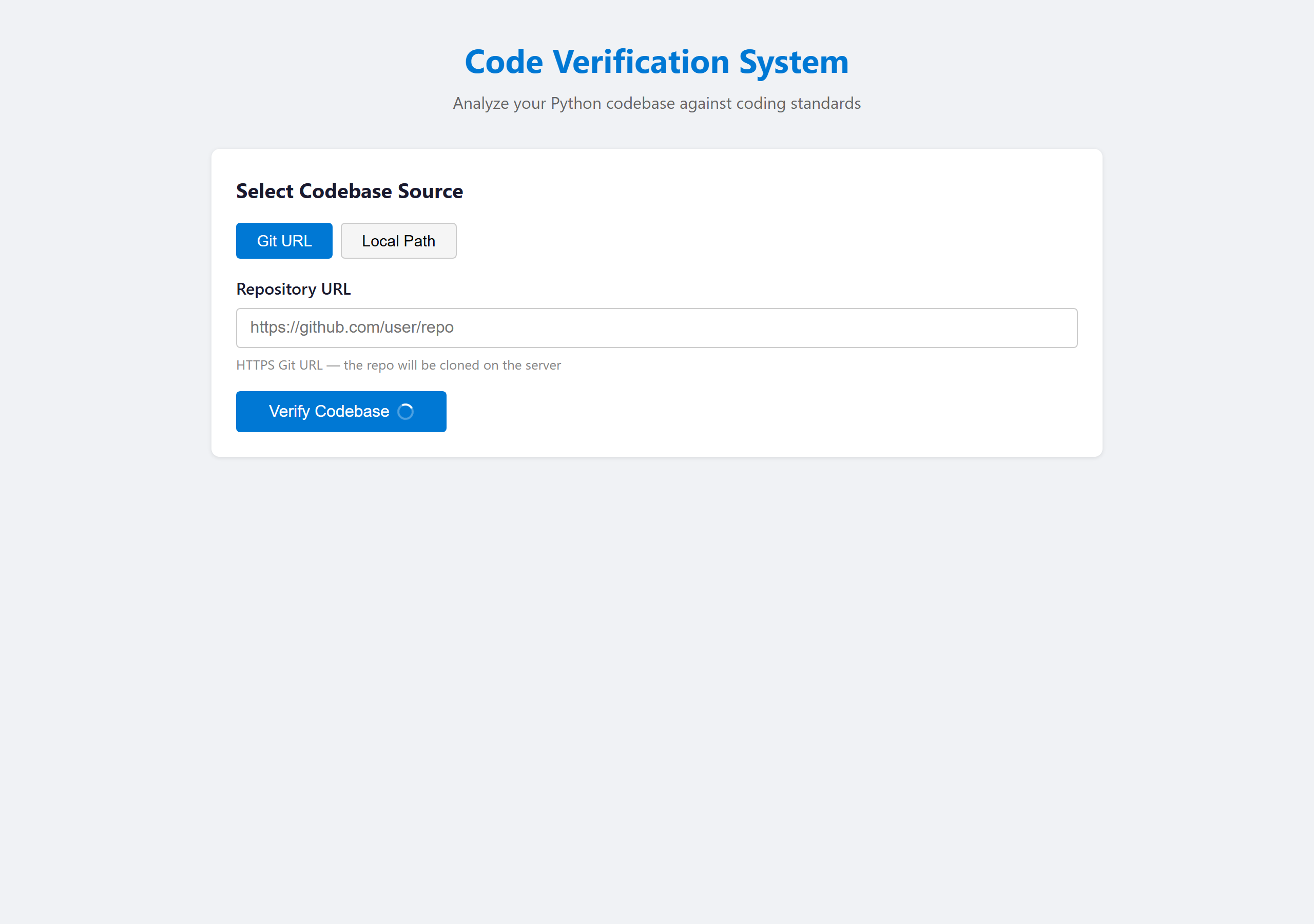 Landing page showing Git URL input mode