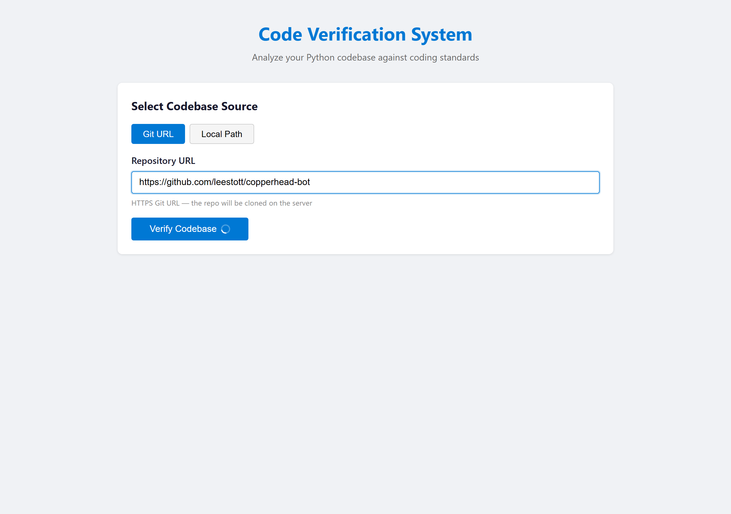 Repository URL entered in the input field