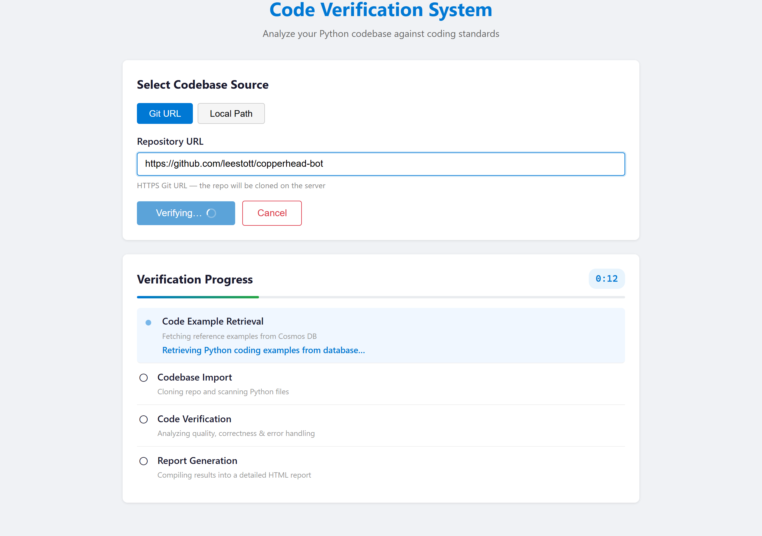 Stage 1 code example retrieval in progress