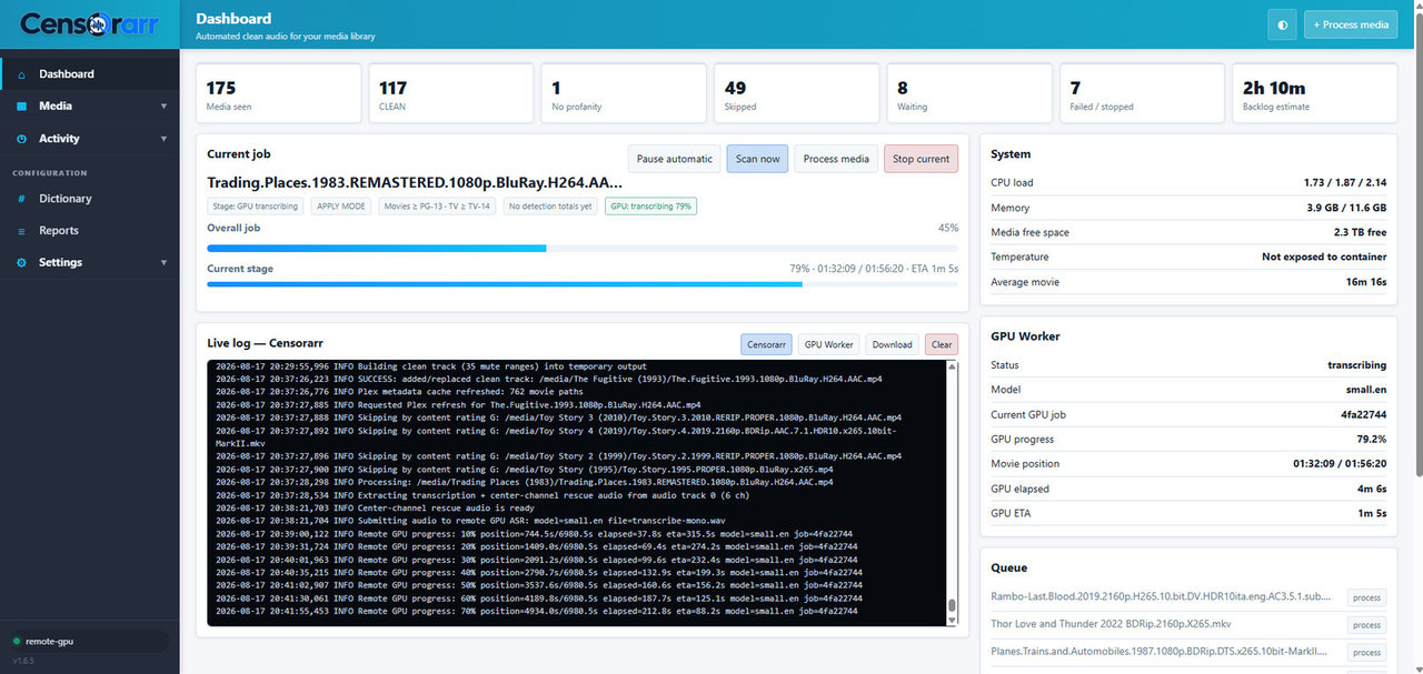 Censorarr dashboard