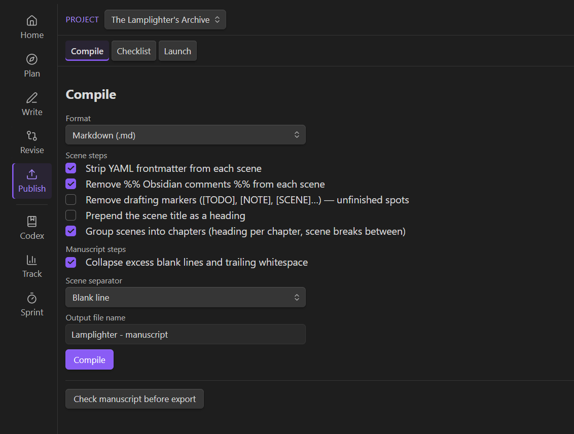 Publish: compile step editor and the self-publishing launch planner