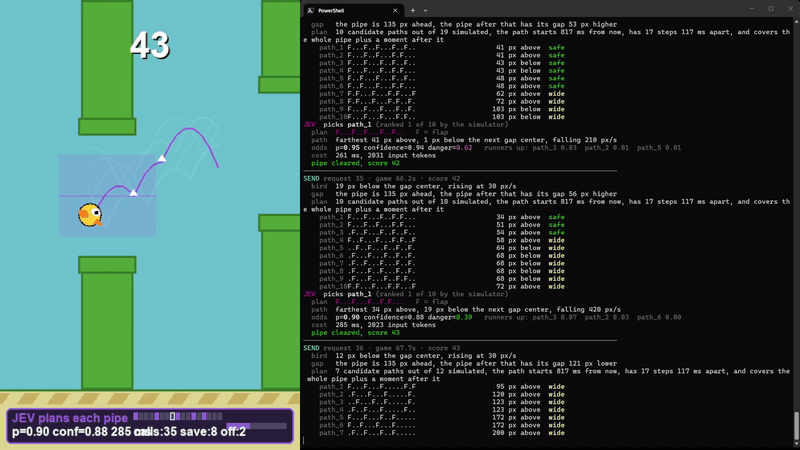 Jev playing Flappy Bird in real time