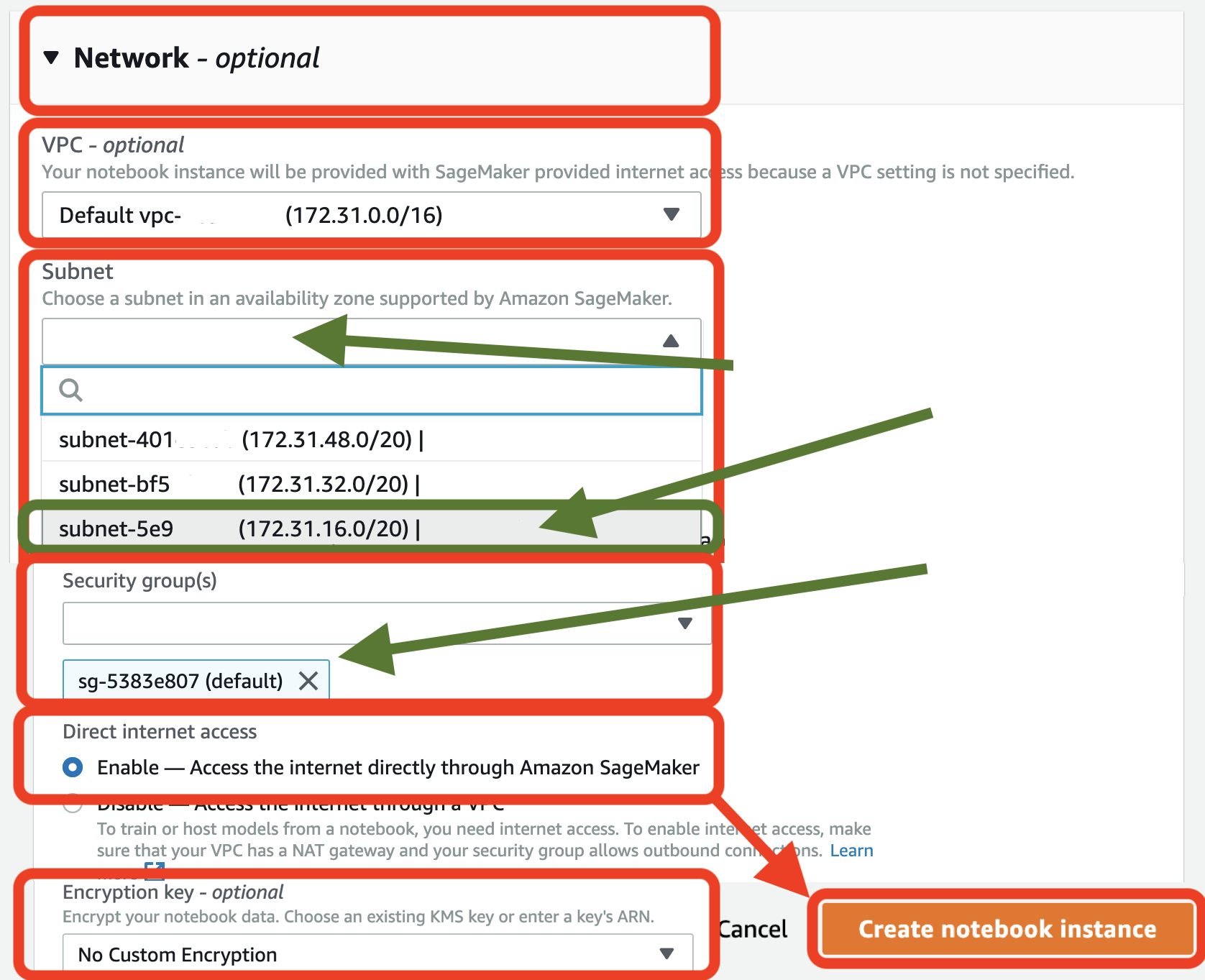 Fill notebook instance