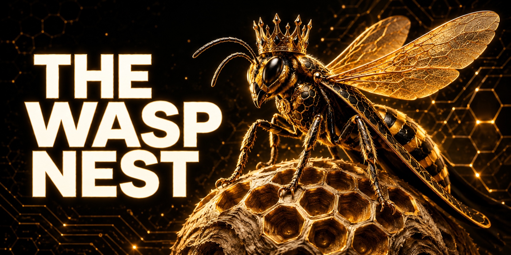 The Wasp Nest, a crowned wasp above a glowing honeycomb