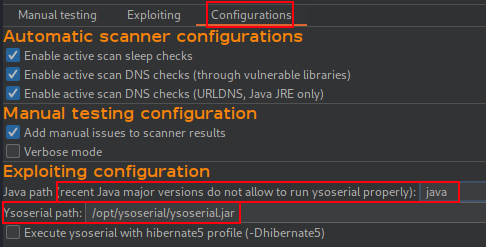 Deserialization scanner config setup