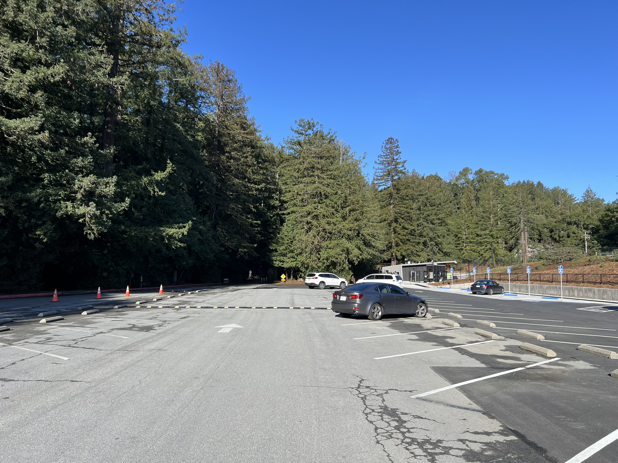 Reinhardt Redwood Regional Park 主入口的停车场停车数量并不多