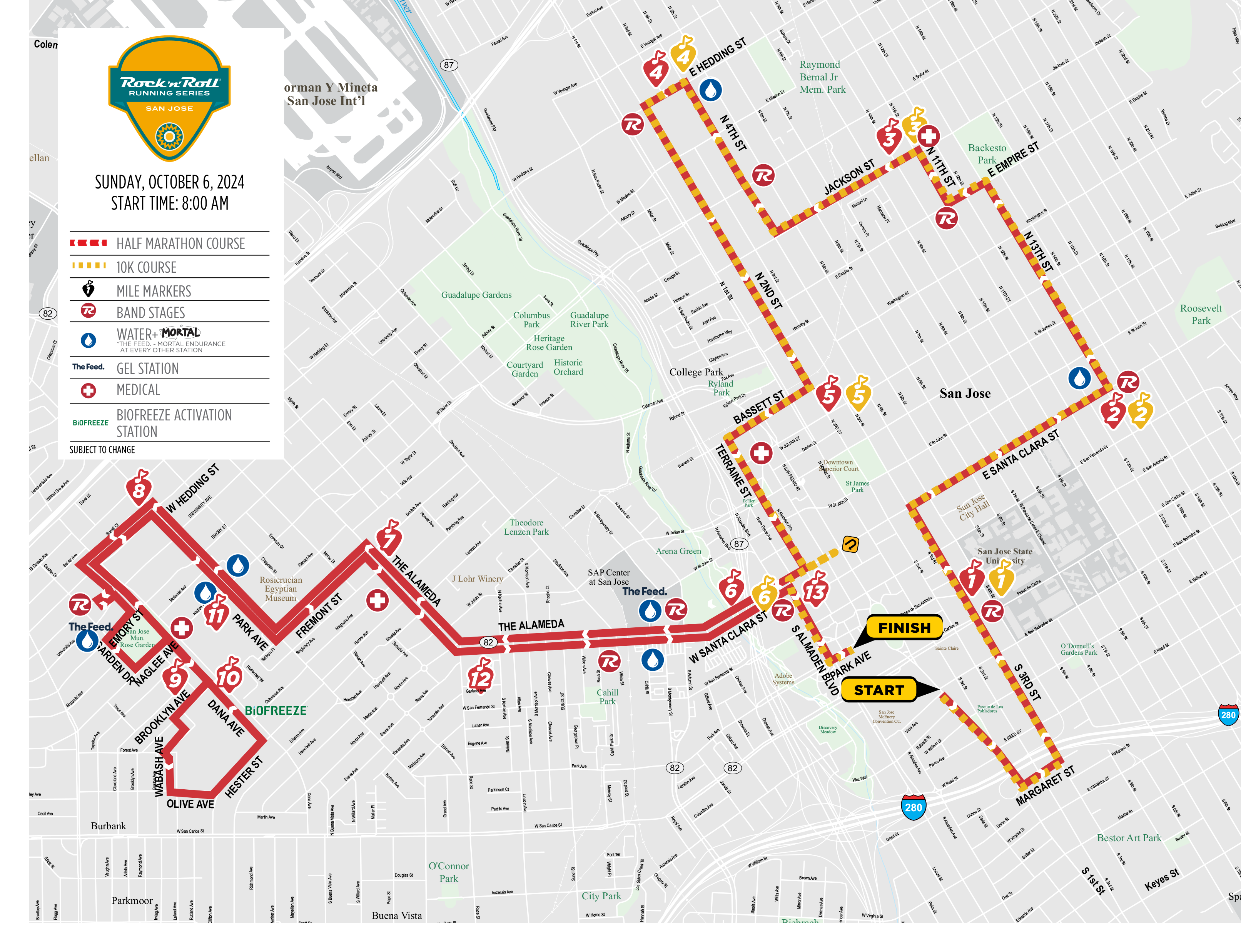 Rock ‘n’ Roll San Jose 2024 Half Marathon Course