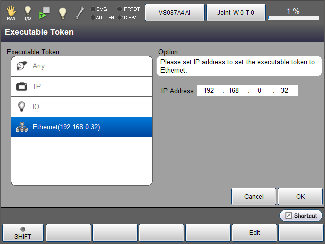 Executable Token configuration (RC8 controller)