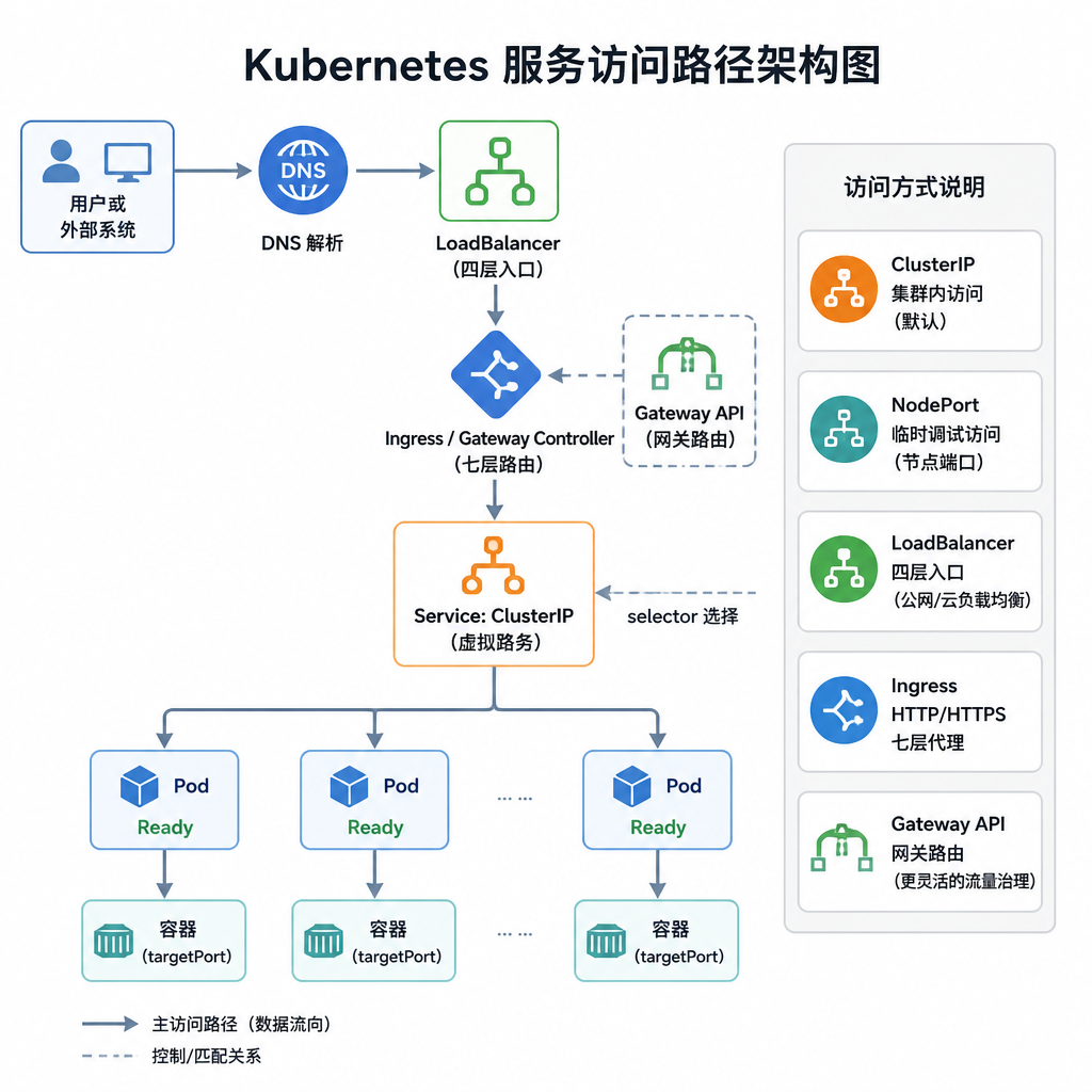 Kubernetes 从外部流量到 Pod 的网络访问路径