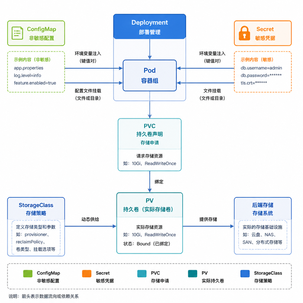 Kubernetes 配置、密钥与持久化存储关系