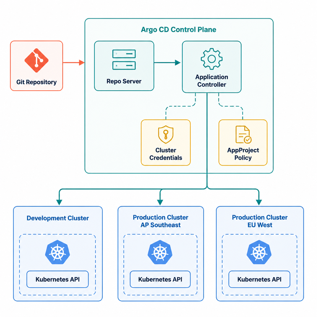 Argo CD 多集群 GitOps 架构图