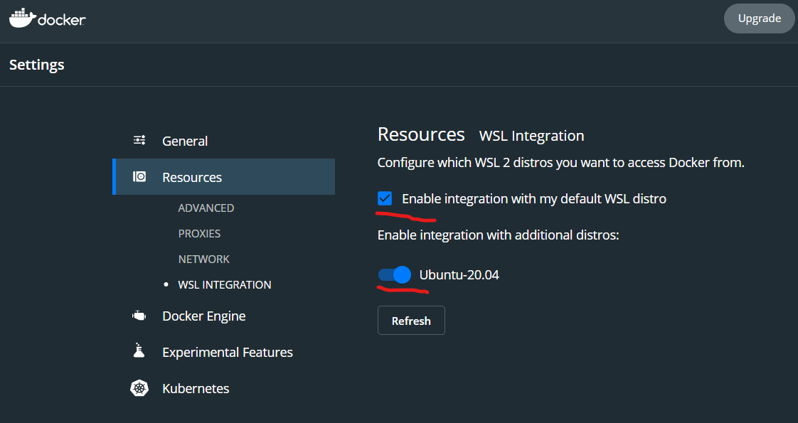 Docker WSL Settings