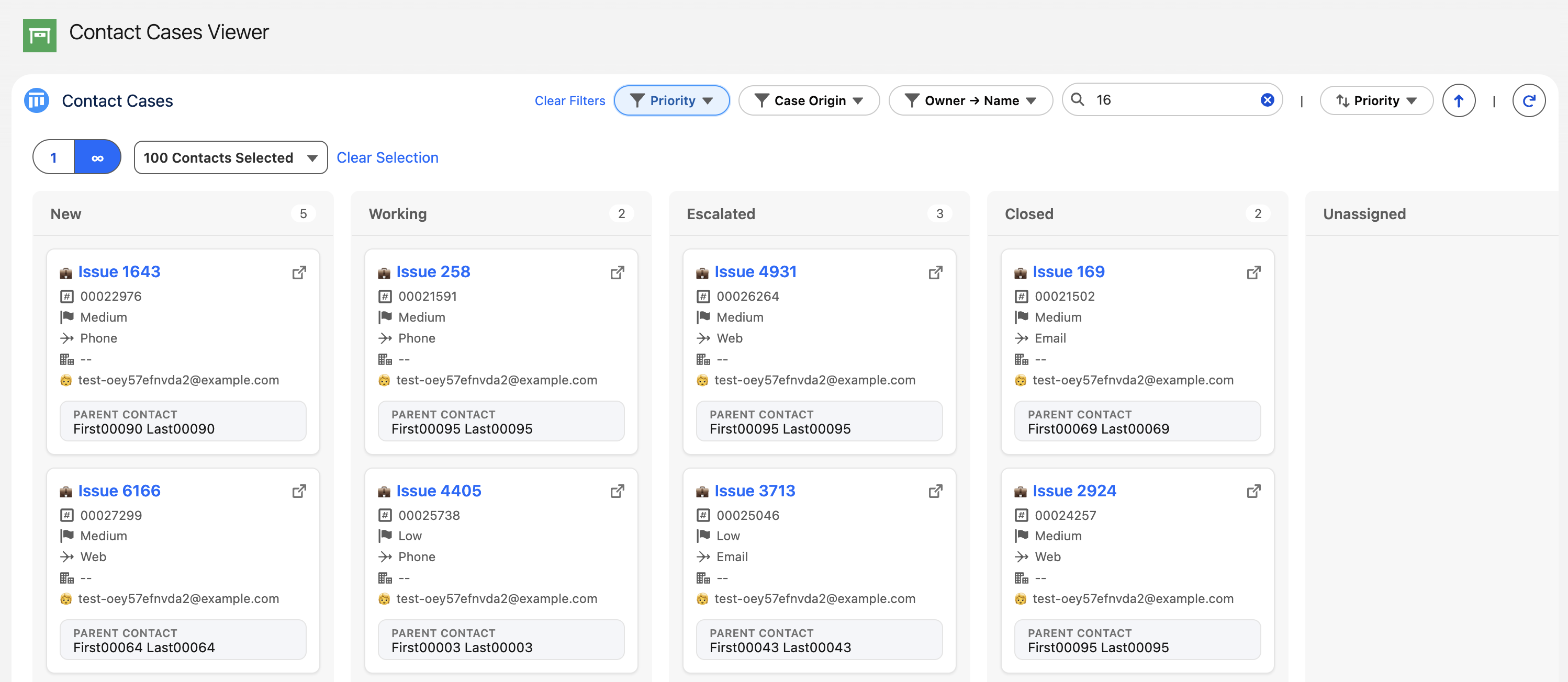 Salesforce Kanban Explorer in parent mode with multi-select enabled
