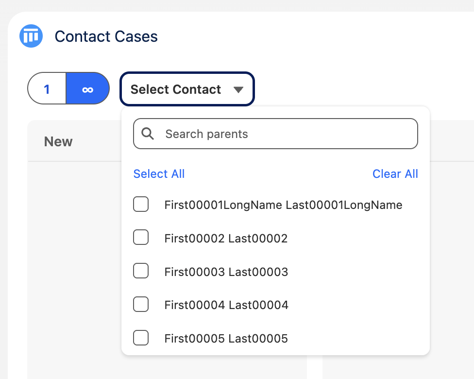 Parent selection mode and search