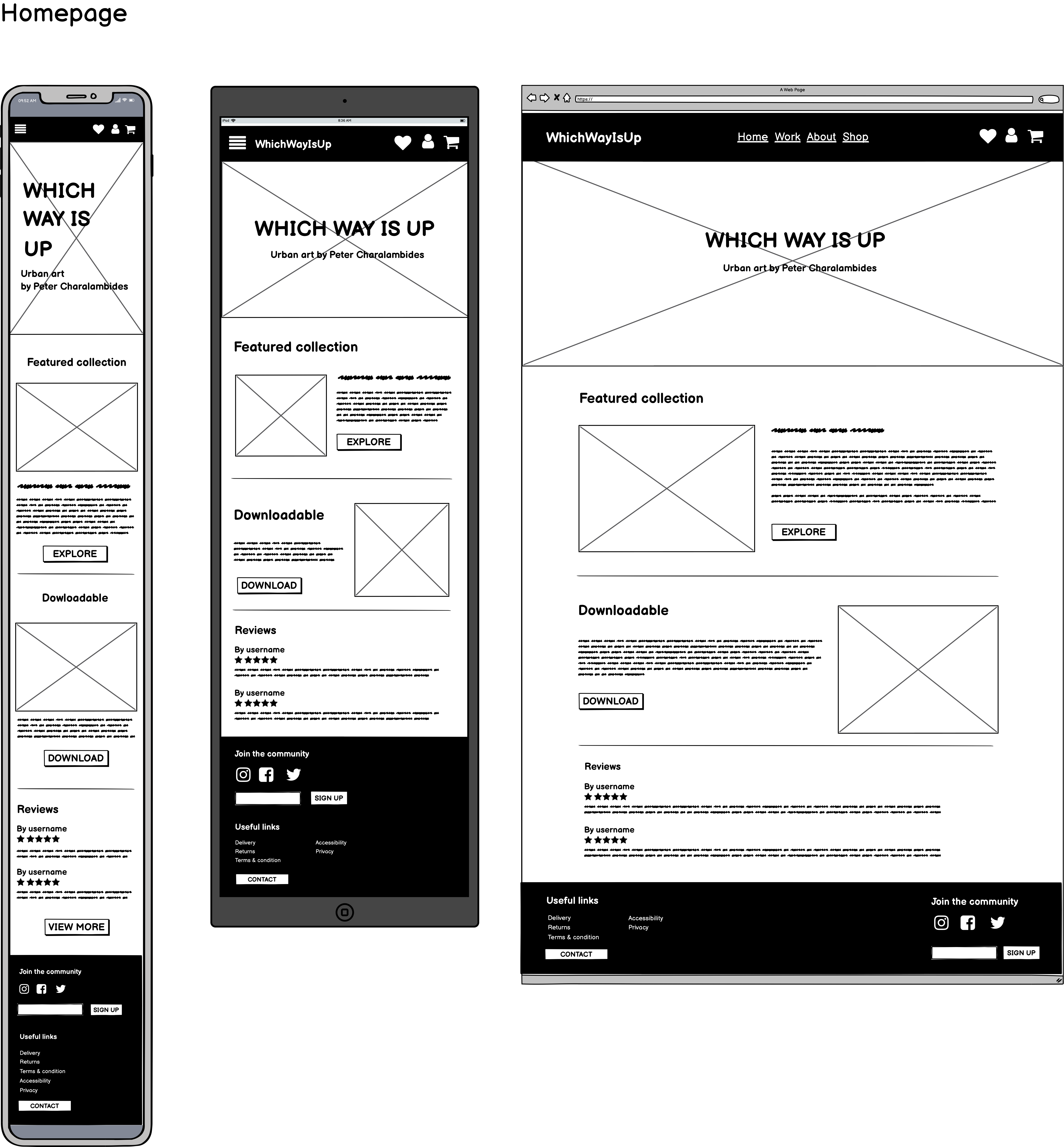 homepage wireframes