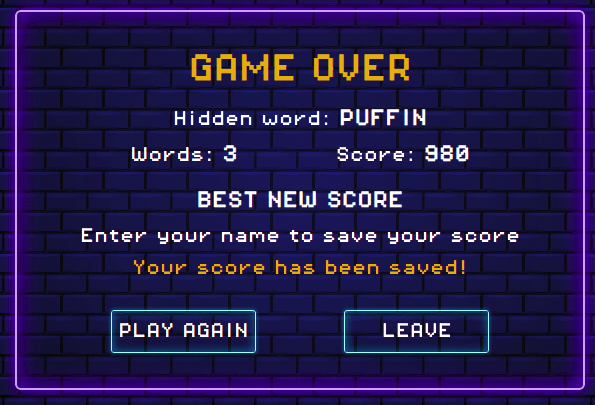 game over best score saved