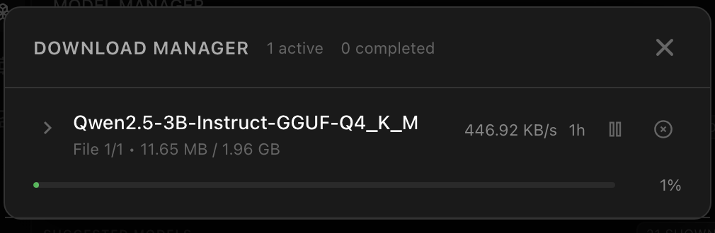 Download Manager pulling a model from ModelScope