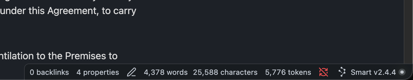 Token count in the Obsidian status bar