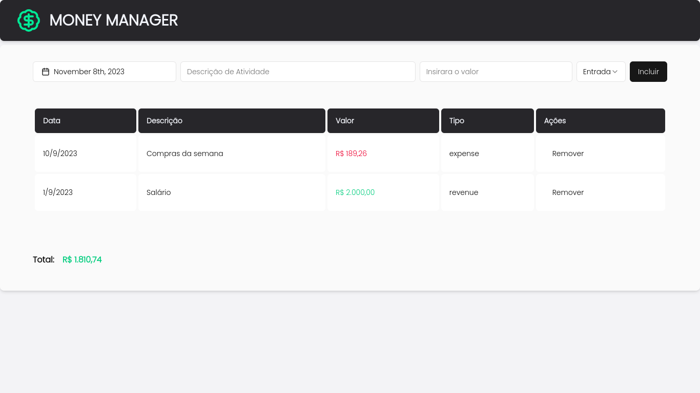 money-manager dashboard