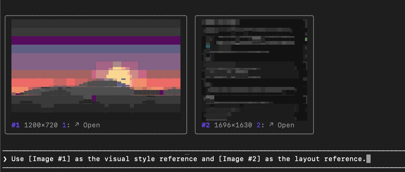 A preview of the clipboard image above the Claude Code prompt, with its size, format and Open and Hide buttons
