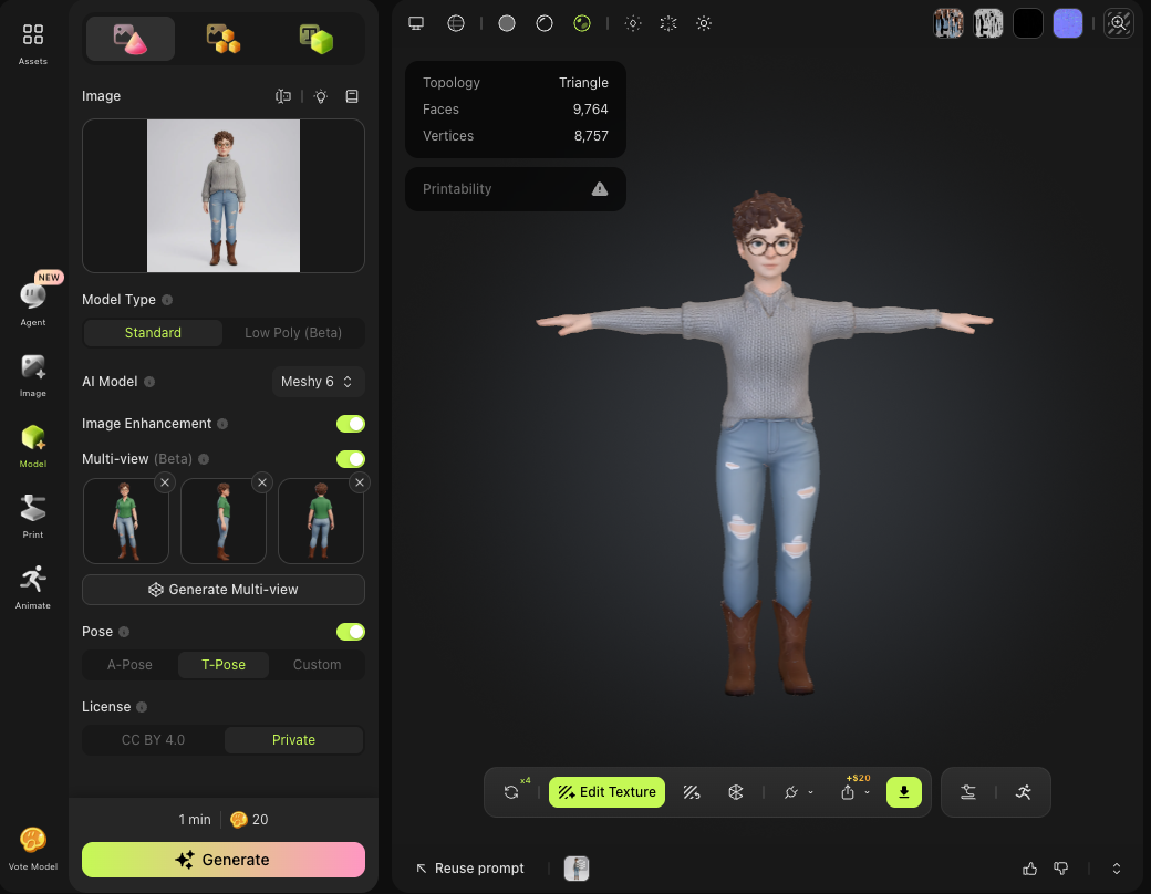 T-pose success with multiview