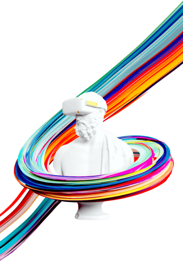Philosopher bust with VR headset