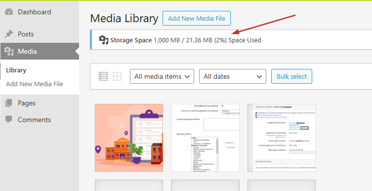 Storage space info into the 'Media library'