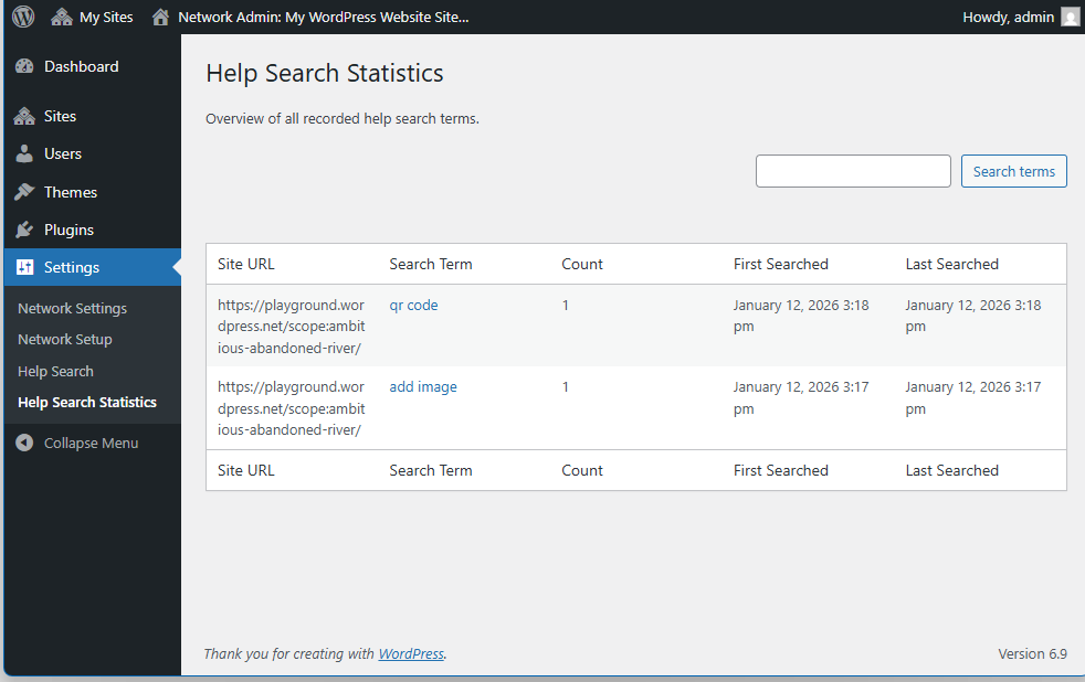 Statistics page
