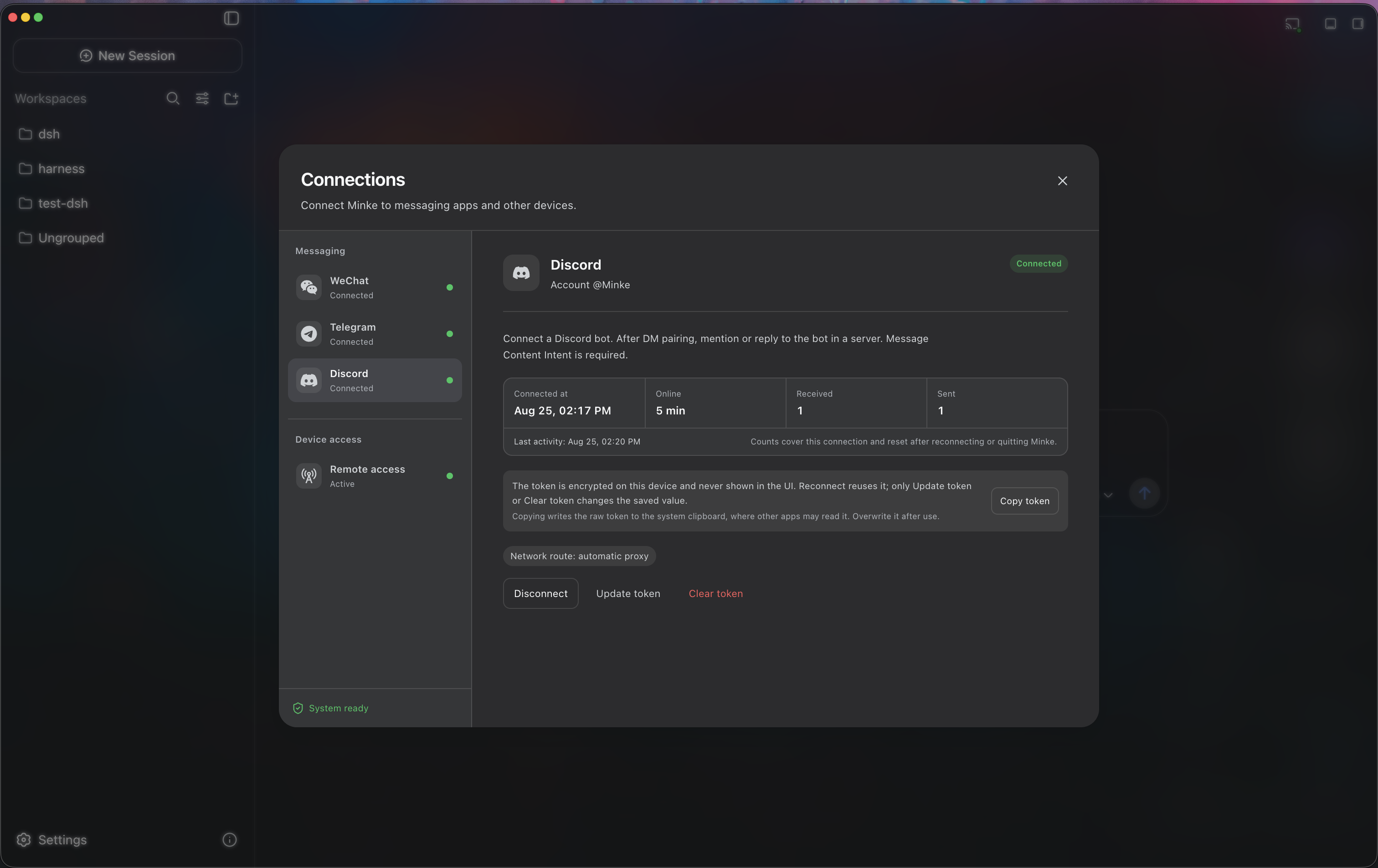Minke remote control through WeChat, Telegram, and Discord