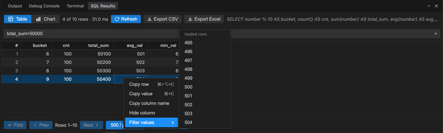 Grid context menu