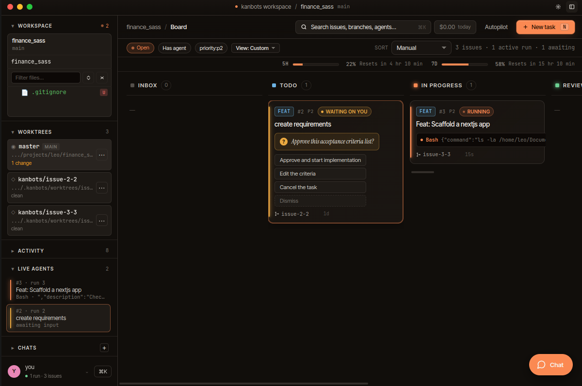 Kanbots board overview