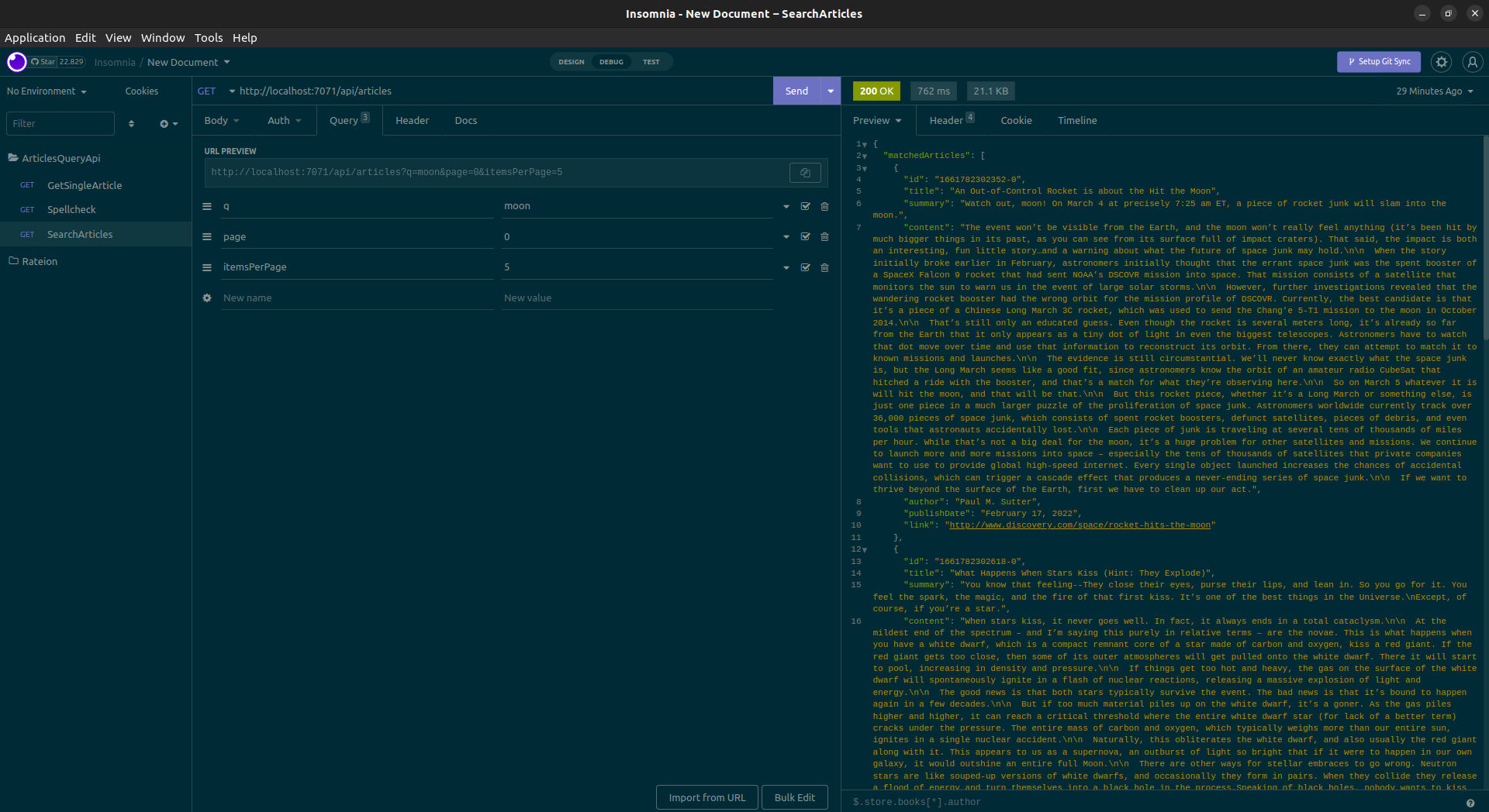 Query Api search response data