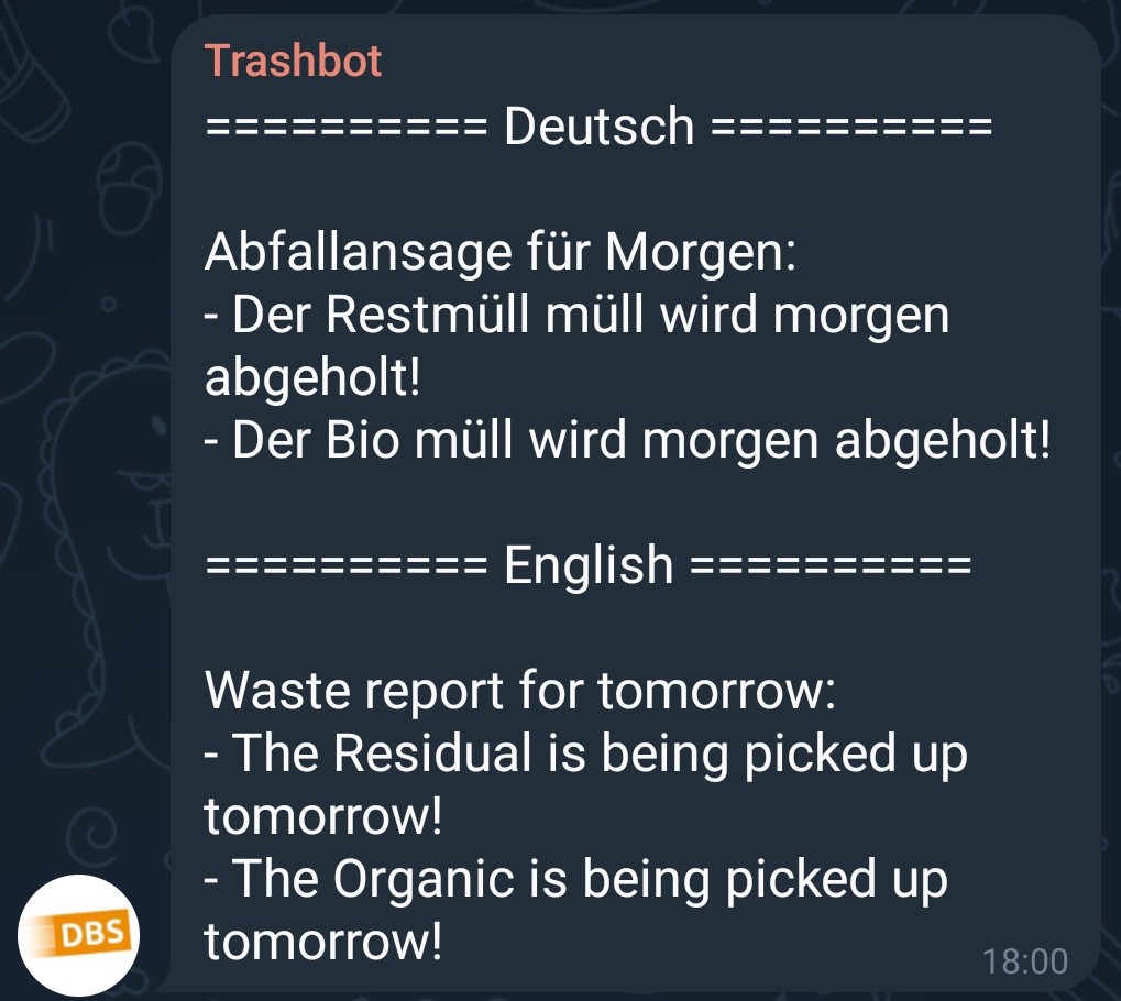 Screenshot showcasing Telegram bot
