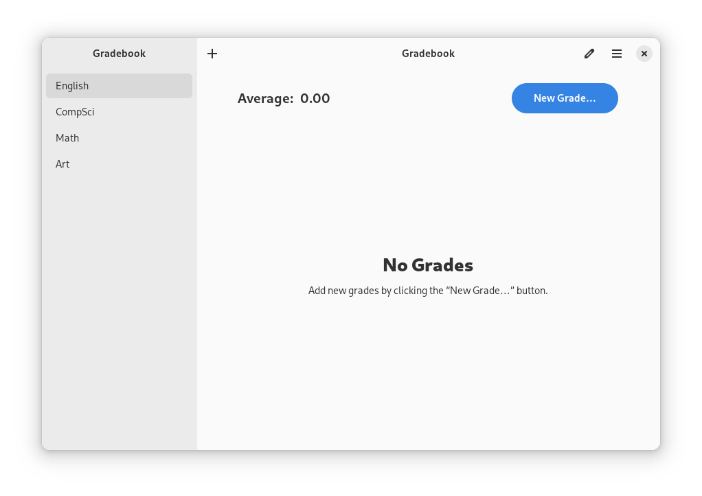 The main view page of Gradebook