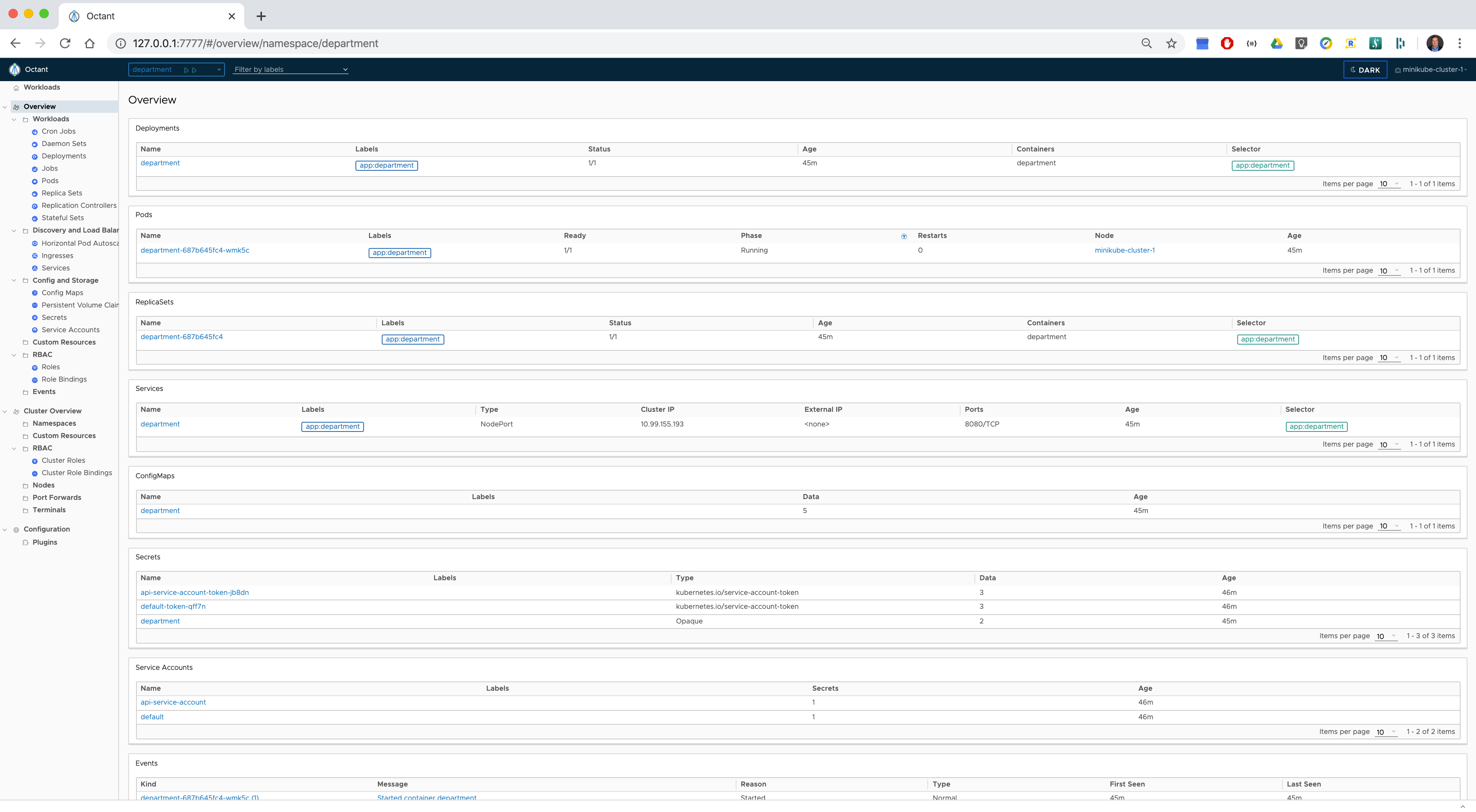 Octant namespace department