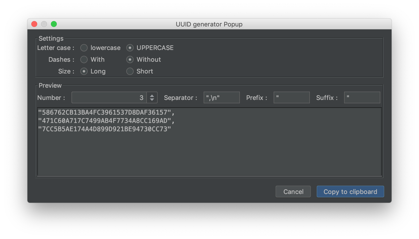 UUID Generate Popup