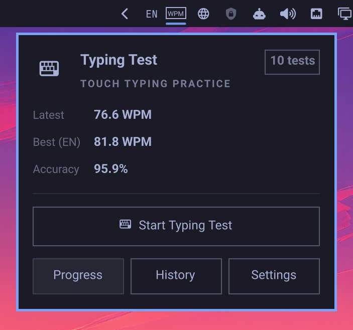 Typing test statistics popout