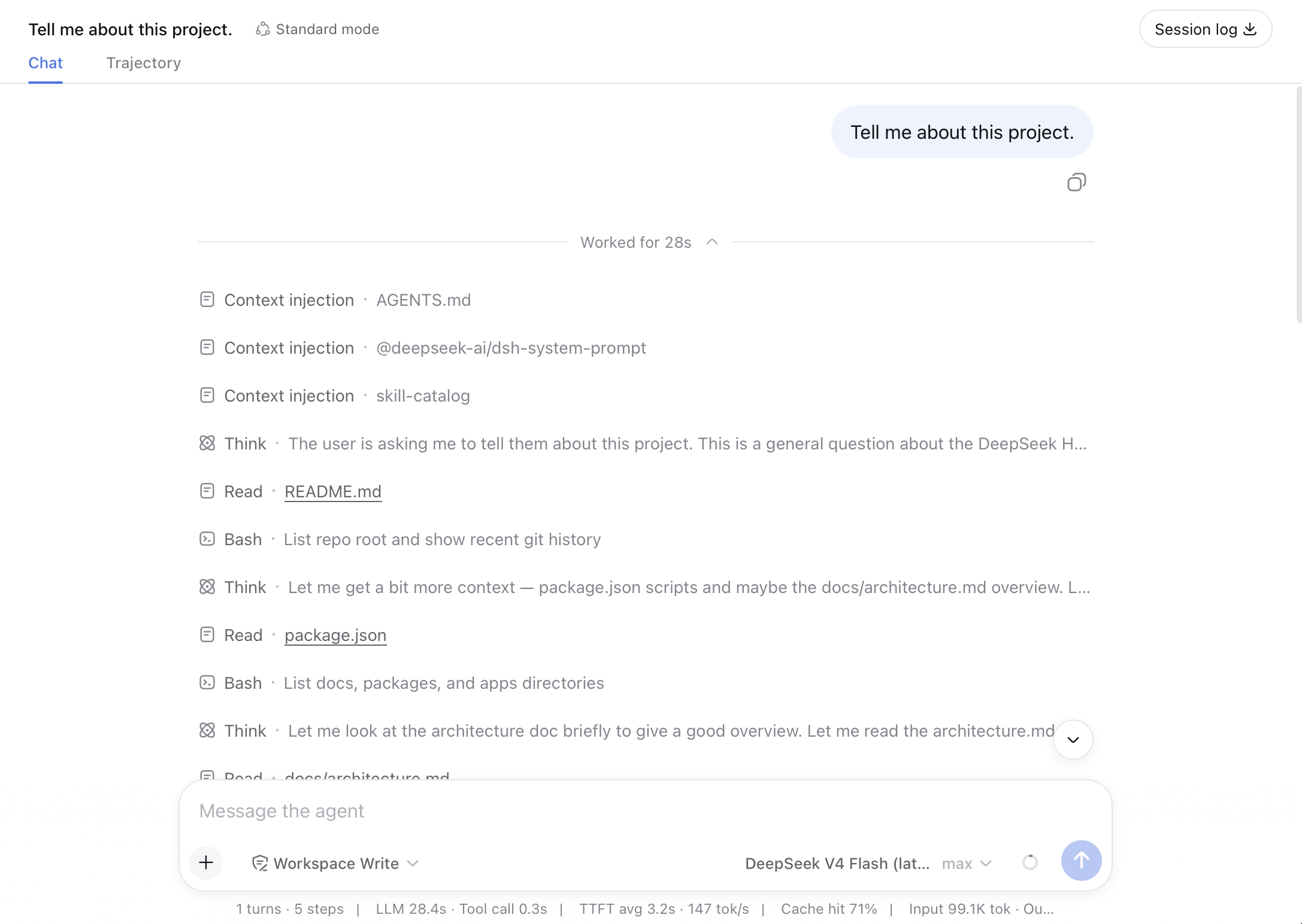 The upper part of an expanded DeepSeek Harness turn
