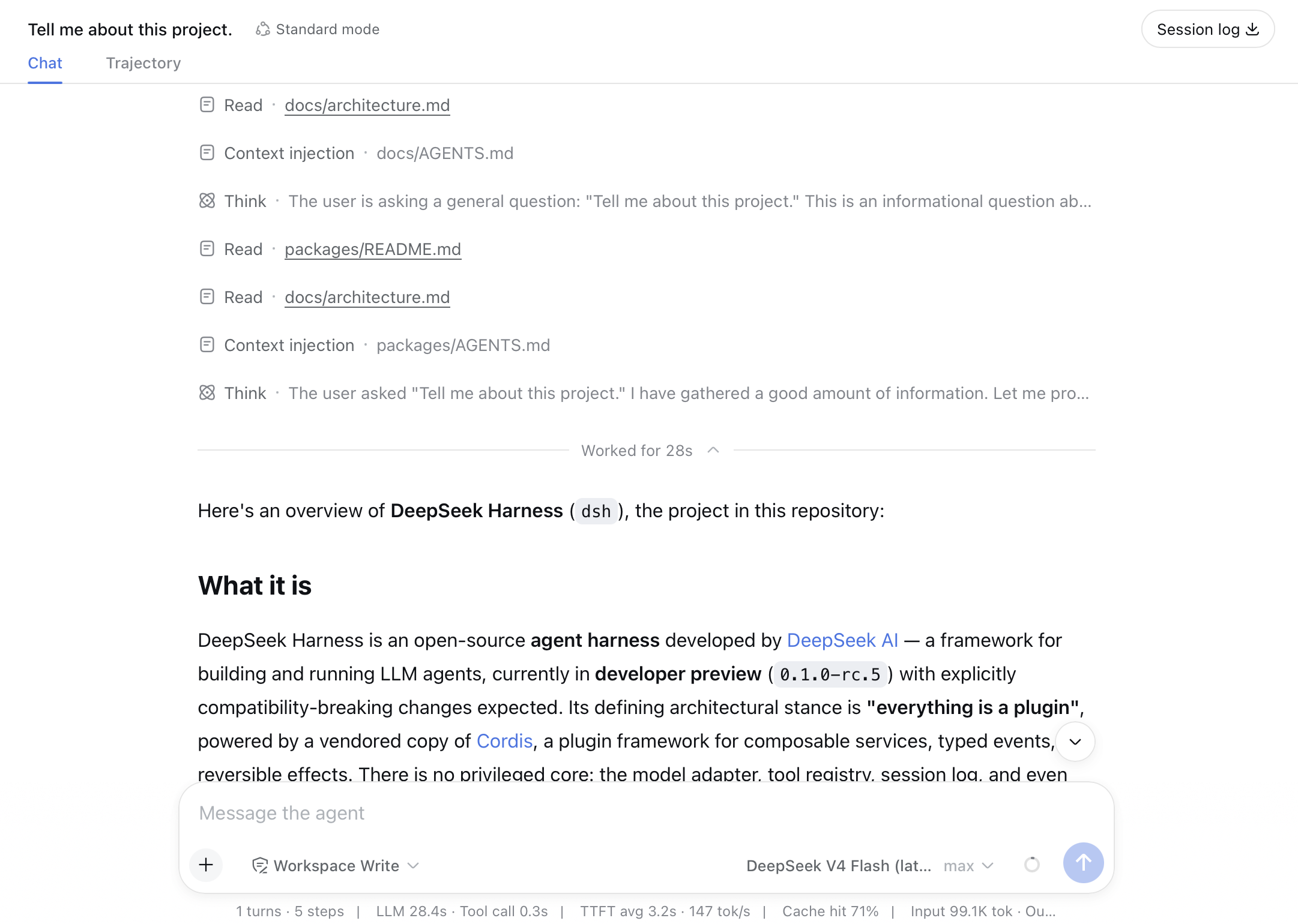 The lower part of an expanded DeepSeek Harness turn