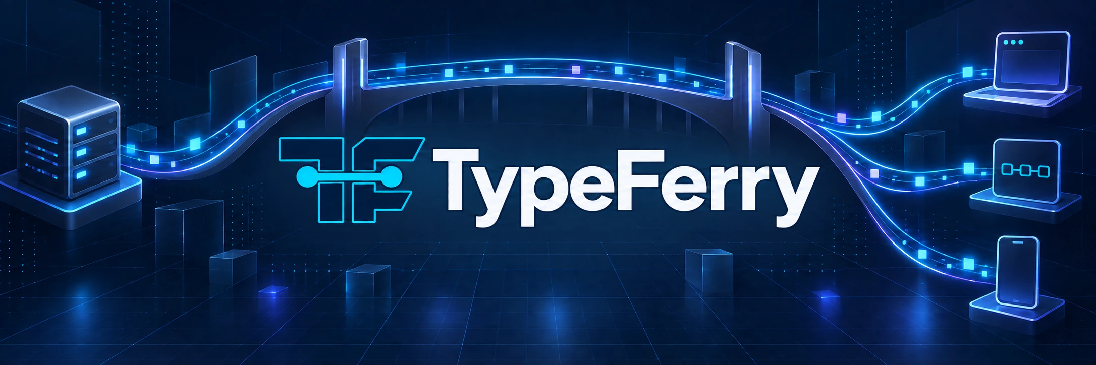 TypeFerry carries typed real-time data from a server across a bridge to web, component, and mobile clients