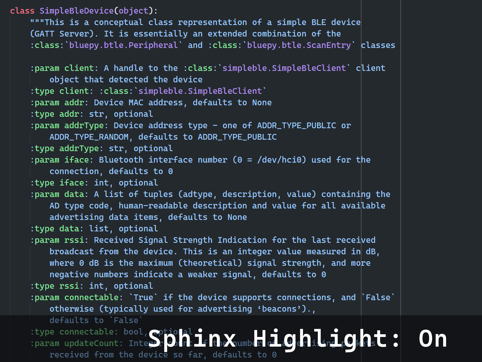 Sphinx docstring highlight comparison
