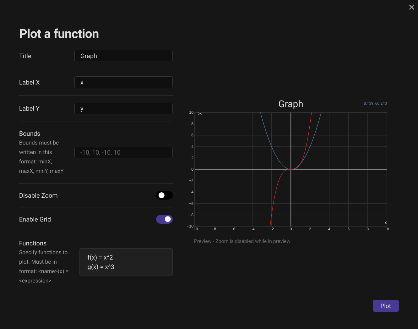 Create plot modal