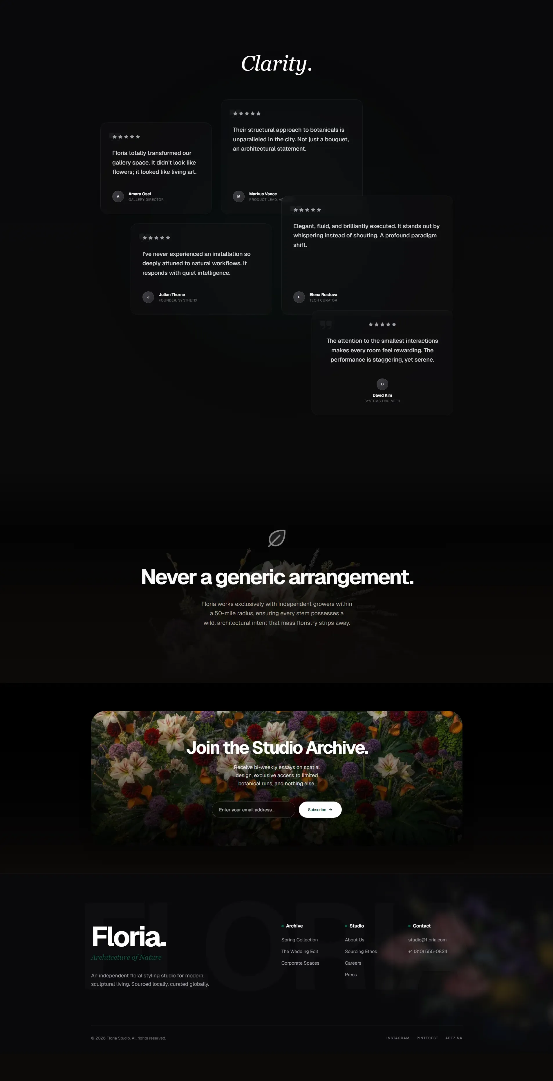 Floria - content sections and footer
