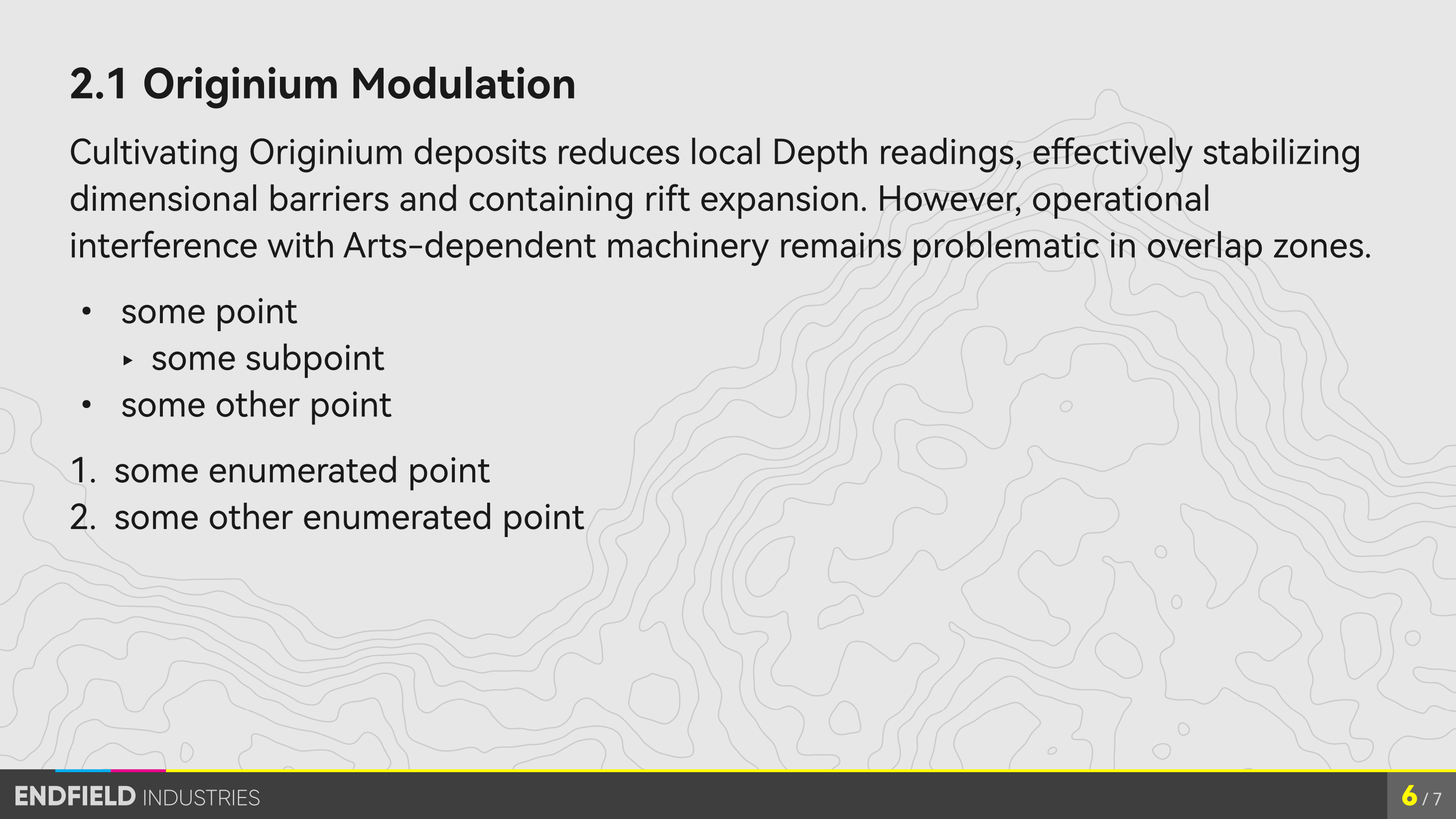 content page with bullet points and enumerations