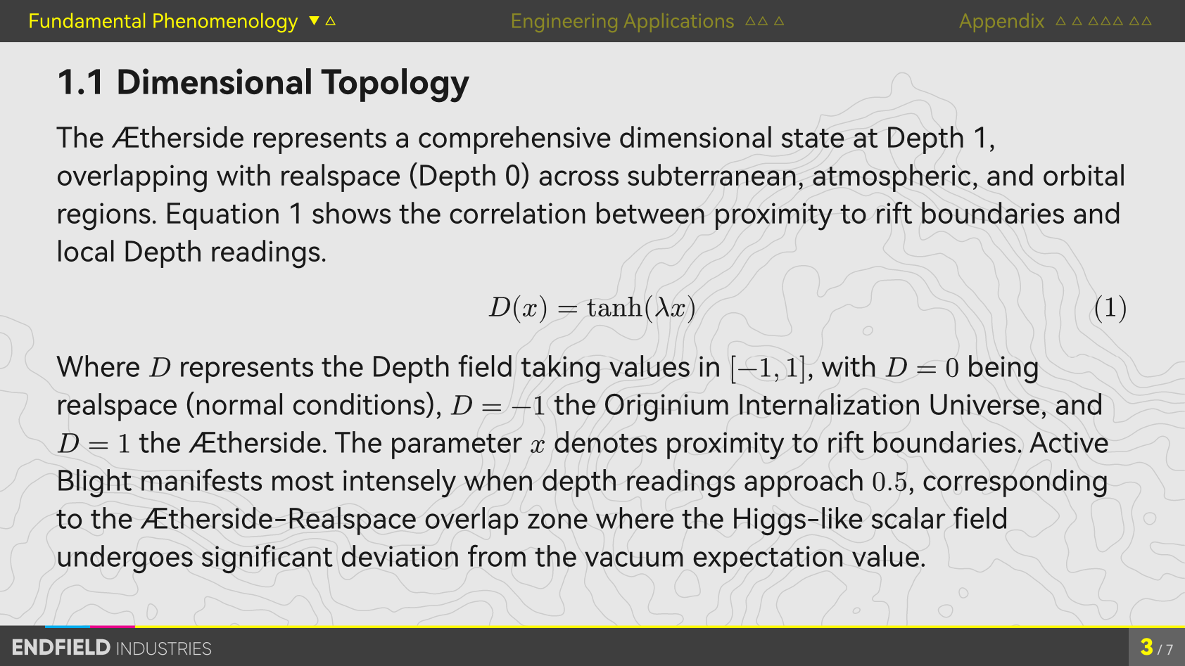 content page with equations
