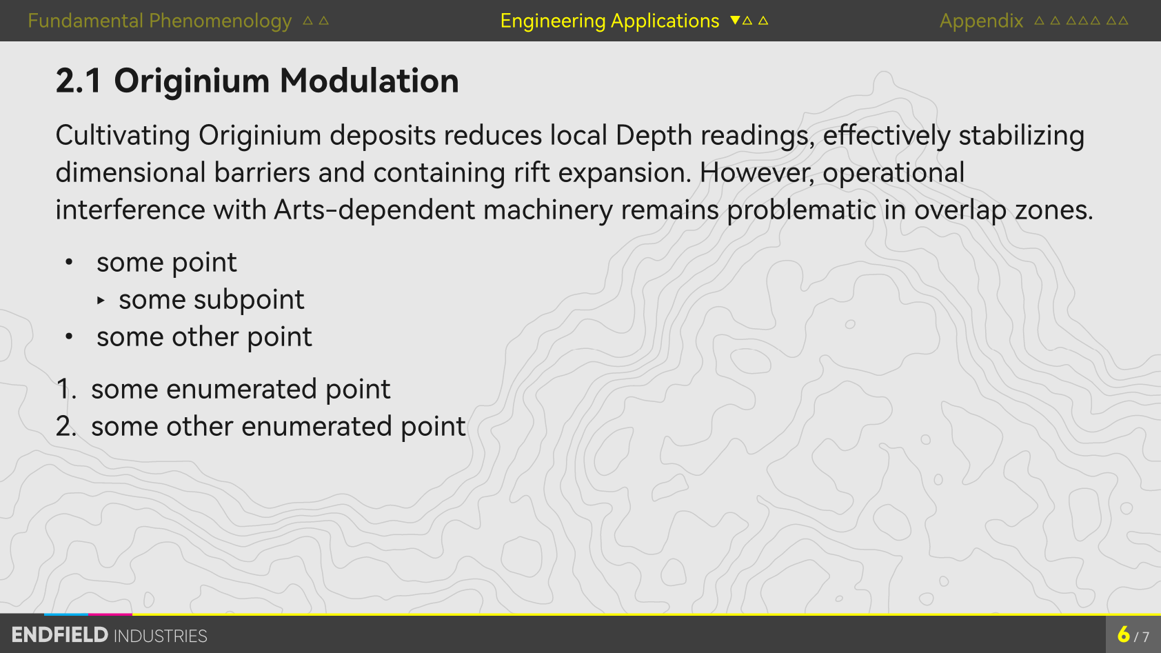 content page with bullet points and enumerations